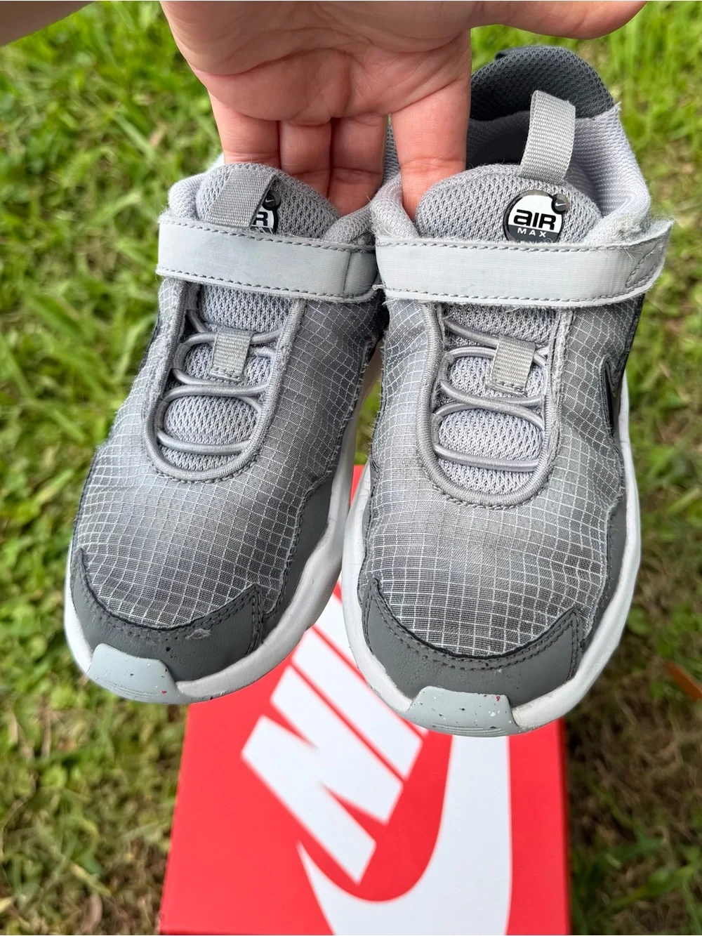 Nike Kids Grey Velcro Sneakers with Black Swoosh